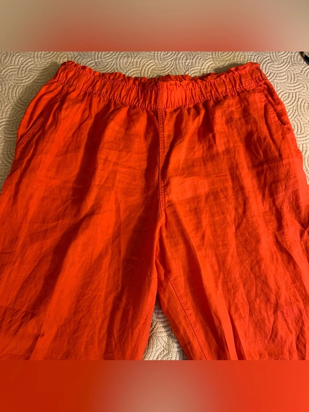 H&M Women's Bright Reddish Orange Cropped Linen-Blend Pants Women’s Size XL